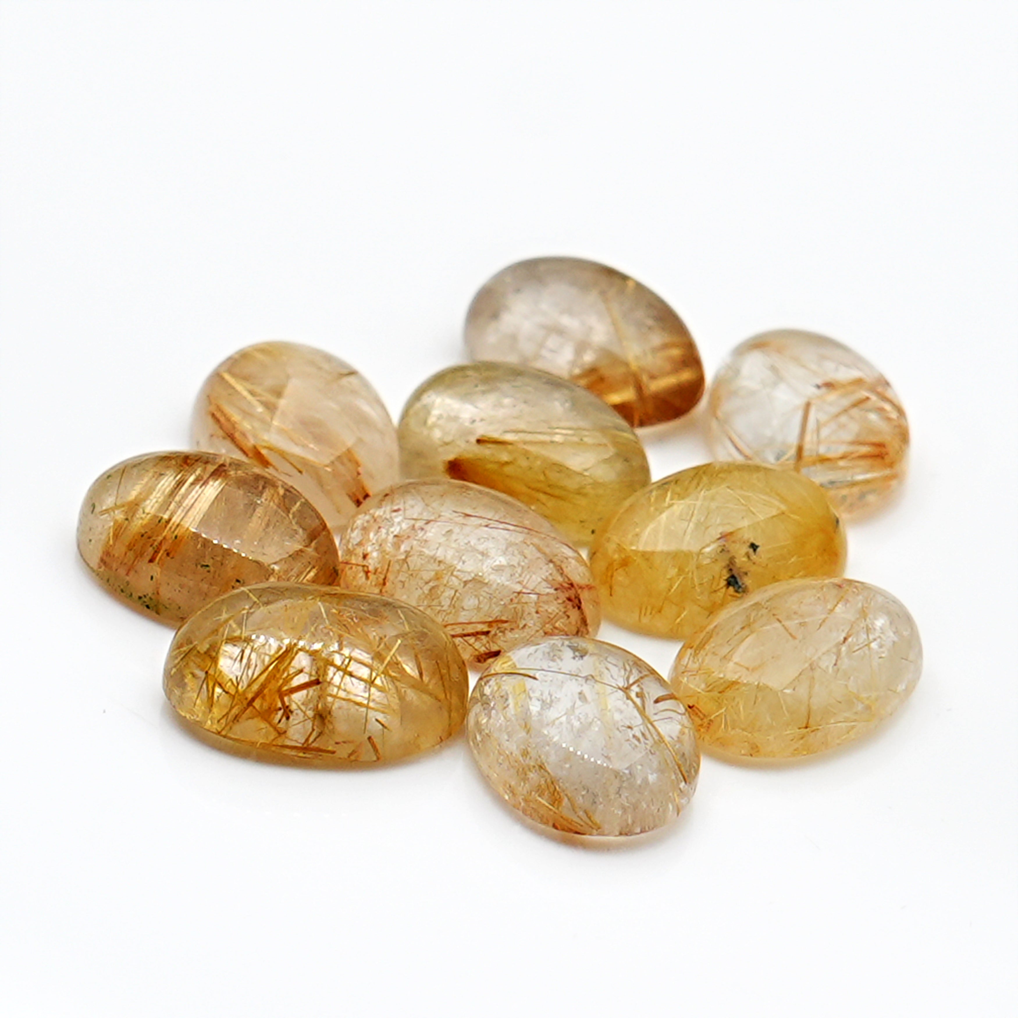Golden Threads Rutilated Quartz Cabochon | Freeform Magic - 10 Pieces