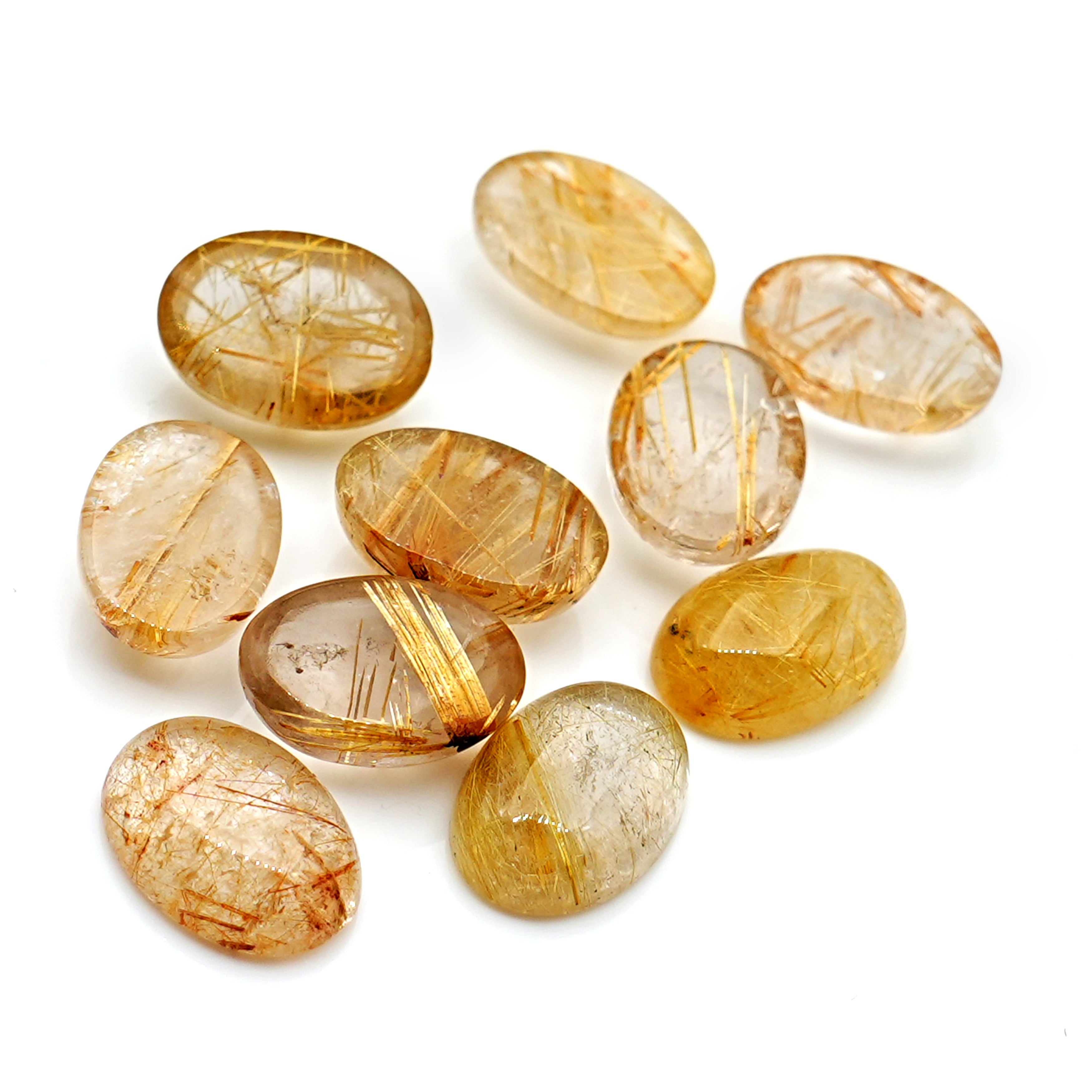 Golden Threads Rutilated Quartz Cabochon | Freeform Magic - 10 Pieces