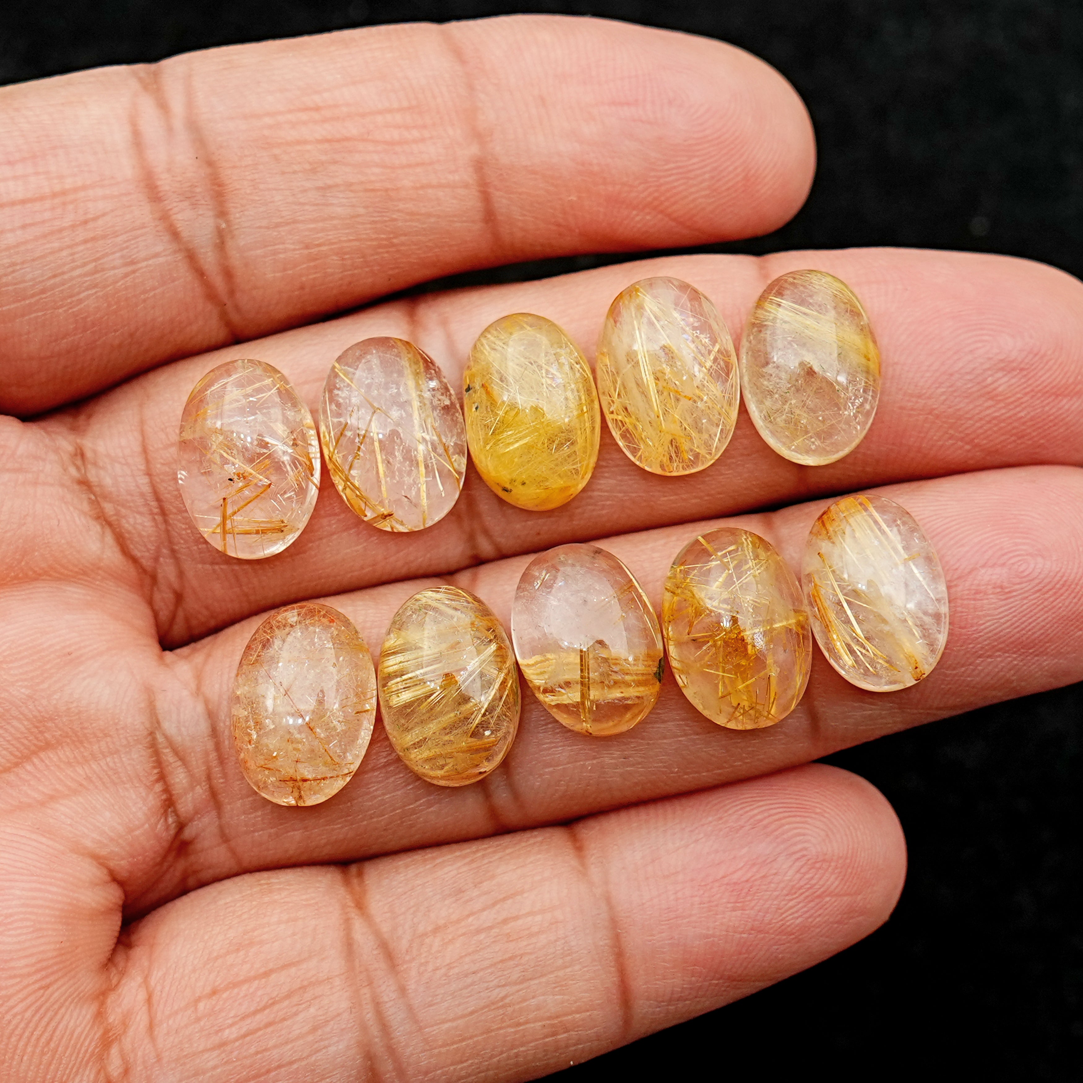 Golden Threads Rutilated Quartz Cabochon | Freeform Magic - 10 Pieces