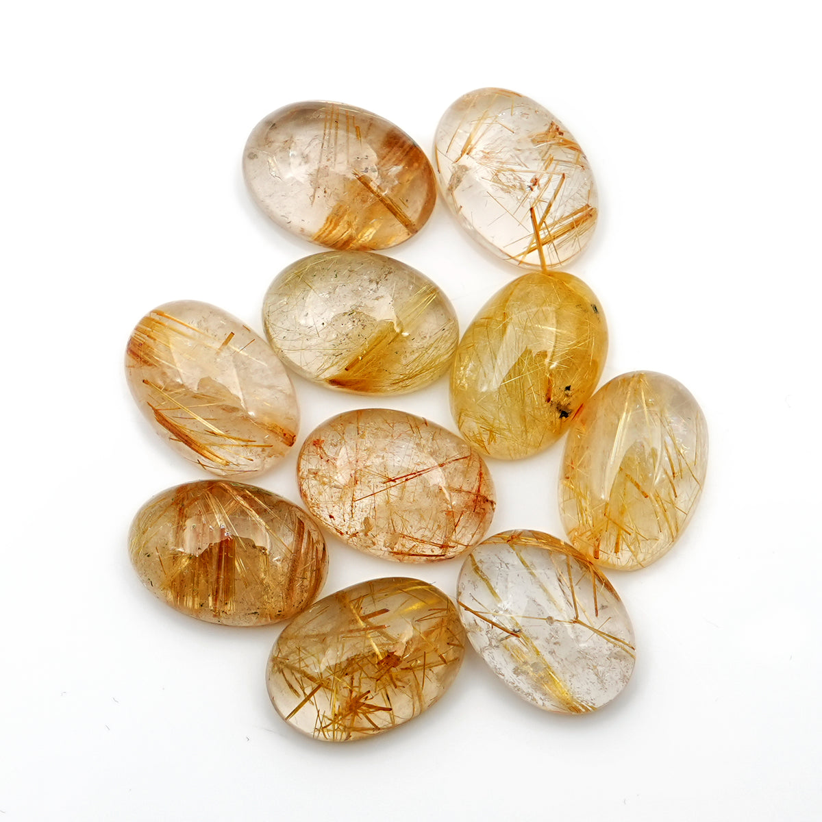 Golden Threads Rutilated Quartz Cabochon | Freeform Magic - 10 Pieces