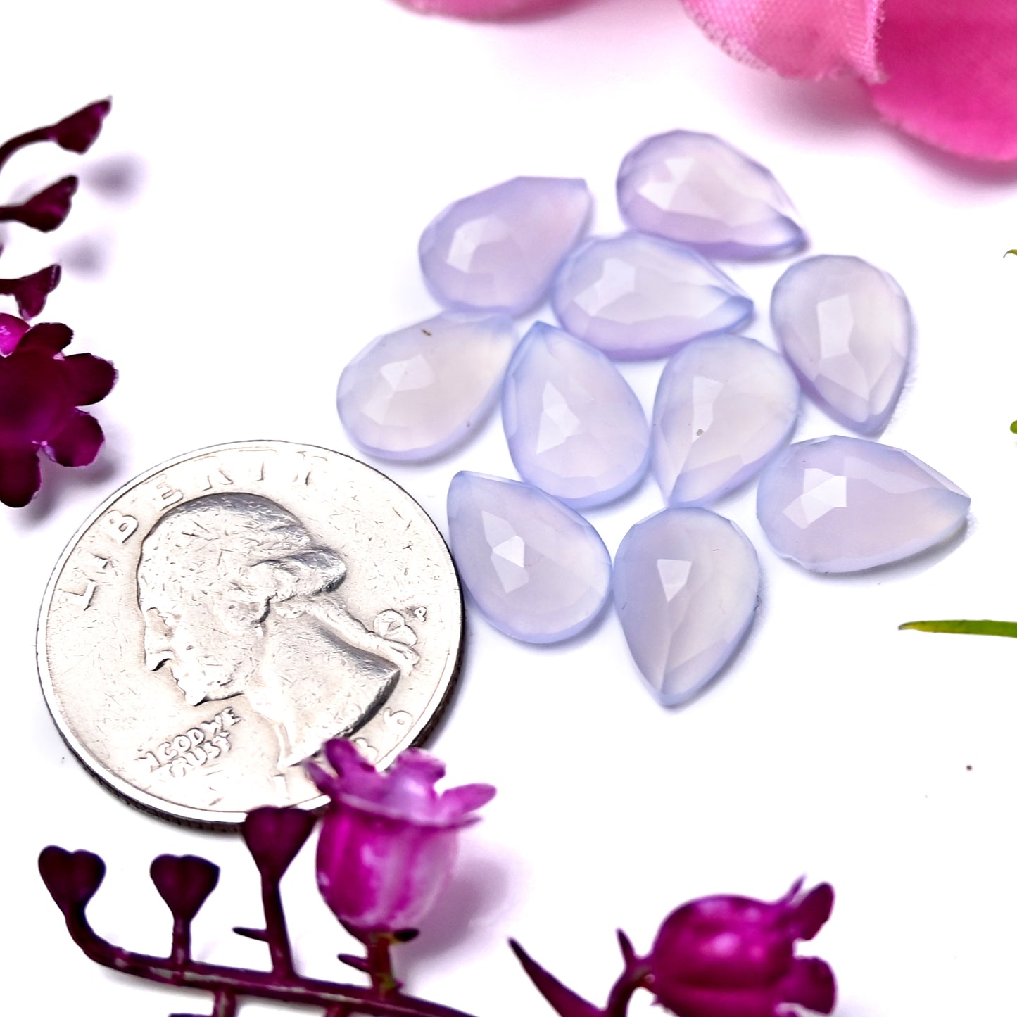 28.6cts Blue Chalcedony Rose Cut 8X12mm Pear Shape AA Grade Gemstone Parcel - Total 10 Pcs