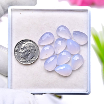 28.6cts Blue Chalcedony Rose Cut 8X12mm Pear Shape AA Grade Gemstone Parcel - Total 10 Pcs