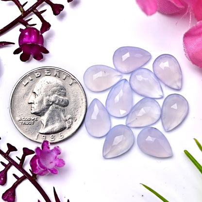 28.6cts Blue Chalcedony Rose Cut 8X12mm Pear Shape AA Grade Gemstone Parcel - Total 10 Pcs