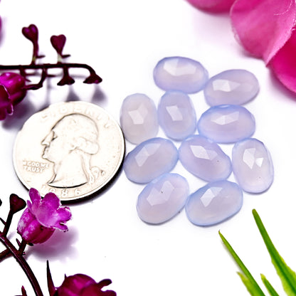 32.9cts Blue Chalcedony Rose Cut 8X12mm Oval Shape AA Grade Gemstone Parcel - Total 10 Pcs