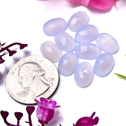 32.9cts Blue Chalcedony Rose Cut 8X12mm Oval Shape AA Grade Gemstone Parcel - Total 10 Pcs