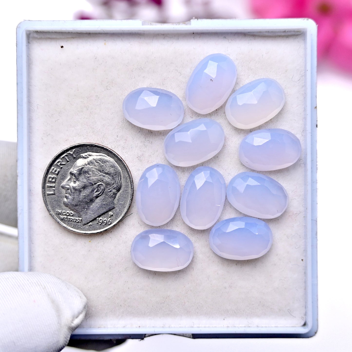 32.9cts Blue Chalcedony Rose Cut 8X12mm Oval Shape AA Grade Gemstone Parcel - Total 10 Pcs