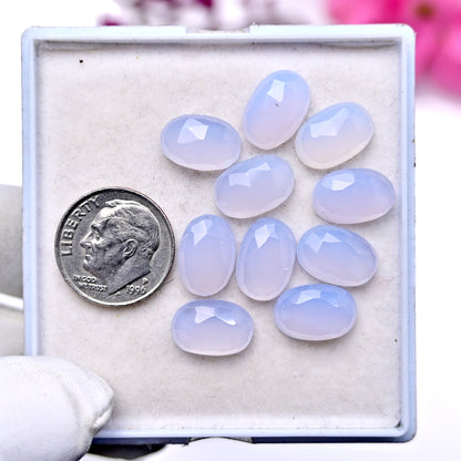 32.9cts Blue Chalcedony Rose Cut 8X12mm Oval Shape AA Grade Gemstone Parcel - Total 10 Pcs