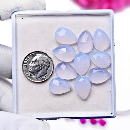 36.1cts Blue Chalcedony Rose Cut 9x13mm Pear Shape AA Grade Gemstone Parcel - Total 10 Pcs