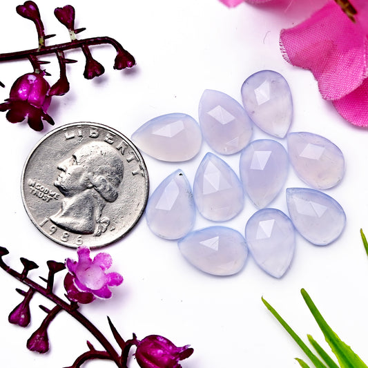 36.1cts Blue Chalcedony Rose Cut 9x13mm Pear Shape AA Grade Gemstone Parcel - Total 10 Pcs