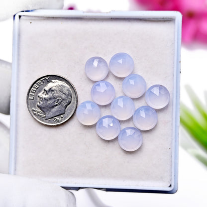 21cts Blue Chalcedony Rose Cut 8x8mm Round Shape AA Grade Gemstone Parcel - Total 10 Pcs