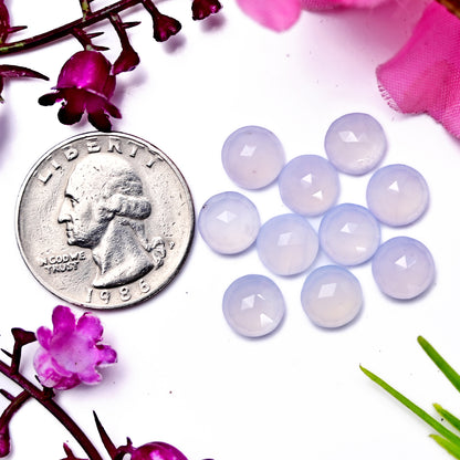 21cts Blue Chalcedony Rose Cut 8x8mm Round Shape AA Grade Gemstone Parcel - Total 10 Pcs