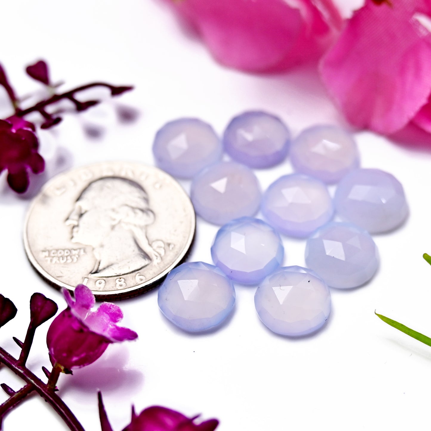 33.5cts Blue Chalcedony Rose Cut 10x10mm Round Shape AA Grade Gemstone Parcel - Total 10 Pcs