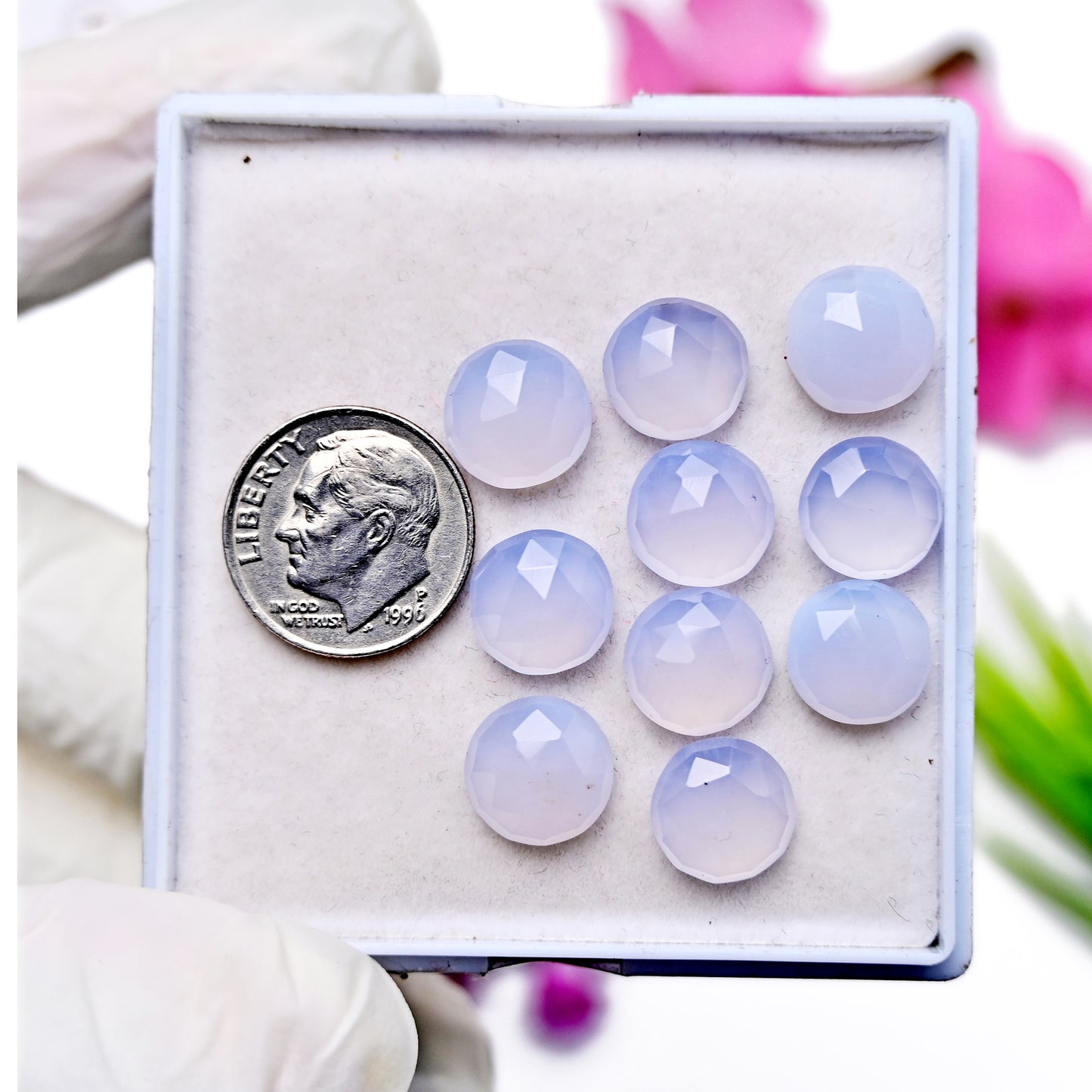 33.5cts Blue Chalcedony Rose Cut 10x10mm Round Shape AA Grade Gemstone Parcel - Total 10 Pcs