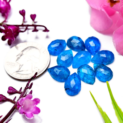 32.1cts Neon Blue Apatite Rosecut Cabochon 8x12mm Pear Shape AA Grade Gemstone Parcel - Total 10 Pcs