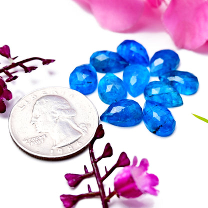 32.1cts Neon Blue Apatite Rosecut Cabochon 8x12mm Pear Shape AA Grade Gemstone Parcel - Total 10 Pcs