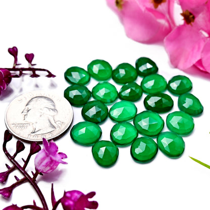 57cts Green onyx Rose Cut  8x10mm - 9x12mm AA Grade Freeform Shape Gemstone Parcel - Total 20 Pcs