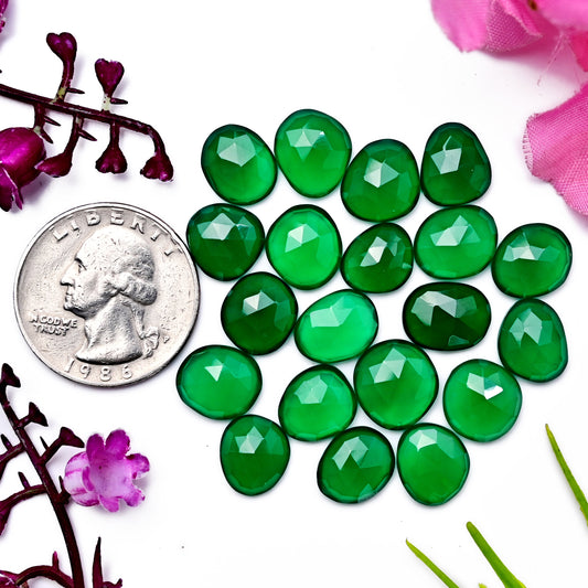 57cts Green onyx Rose Cut  8x10mm - 9x12mm AA Grade Freeform Shape Gemstone Parcel - Total 20 Pcs