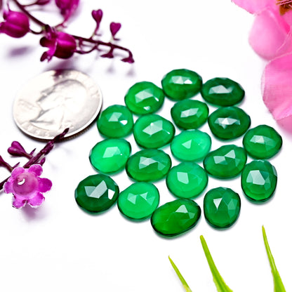 52.3cts Green onyx Rose Cut  9x11mm - 9x12mm AA Grade Freeform Shape Gemstone Parcel - Total 18 Pcs