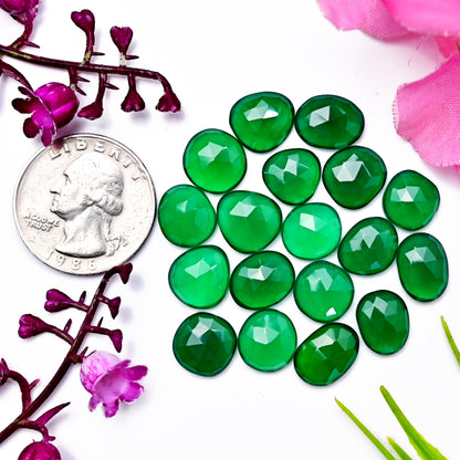 52.3cts Green onyx Rose Cut  9x11mm - 9x12mm AA Grade Freeform Shape Gemstone Parcel - Total 18 Pcs