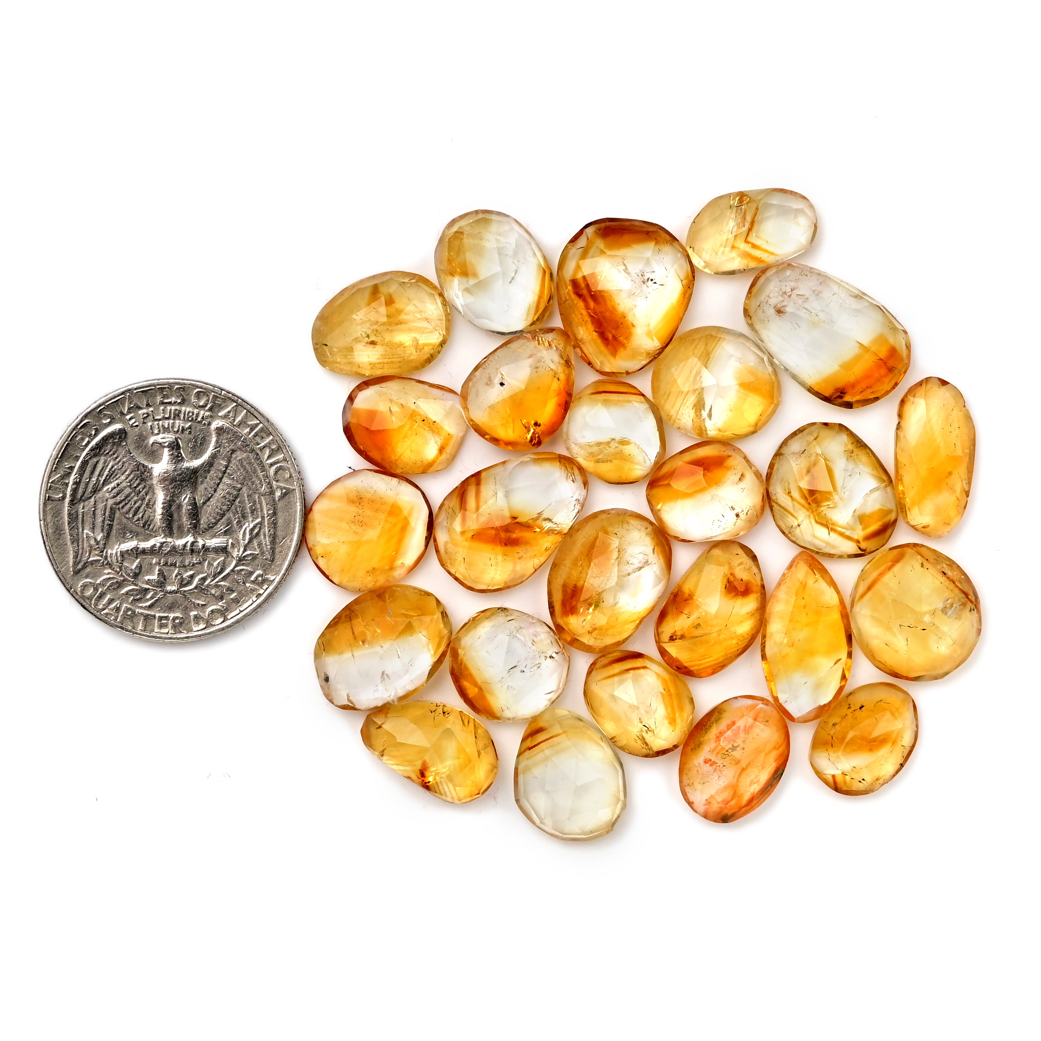 Bio Color Citrine Rosecut Gemstones | Freeform Natural Yellow Quartz for Jewelry Making - 25 Pieces