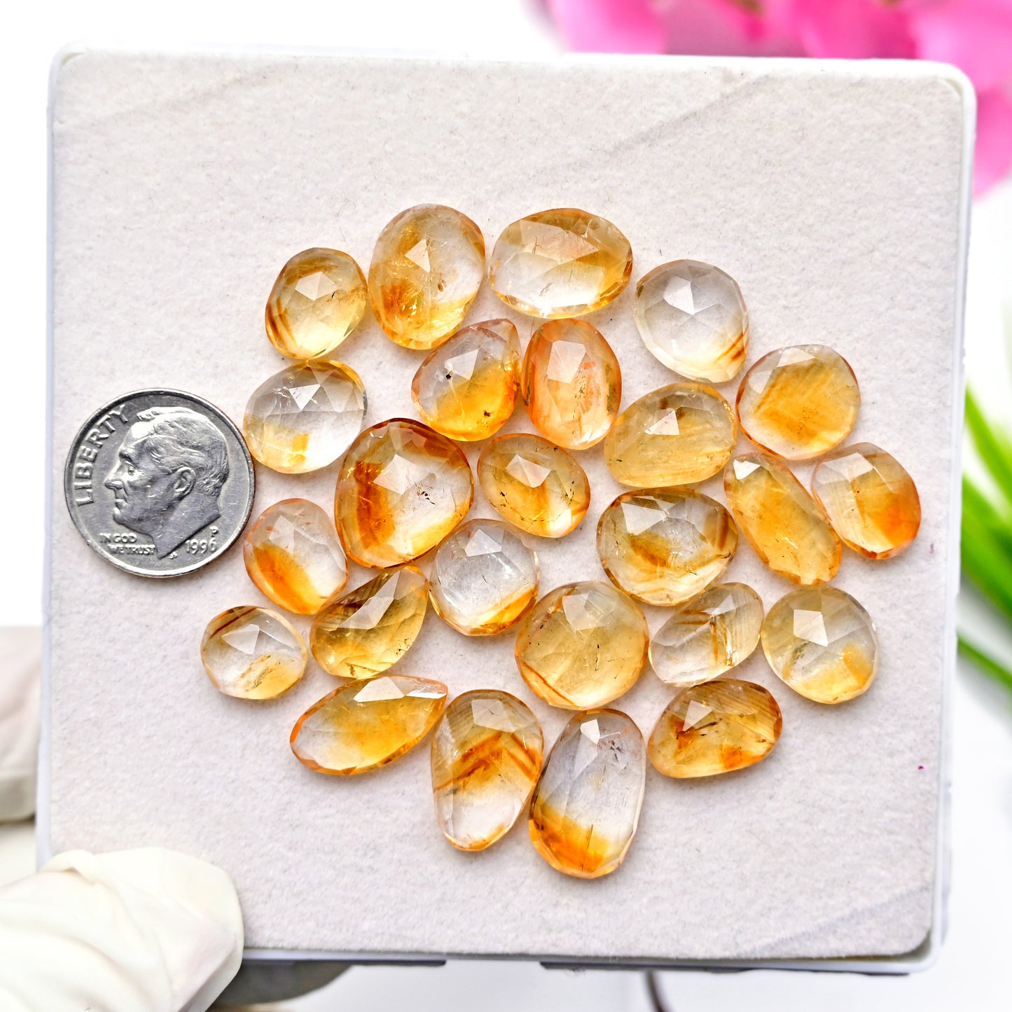 96.30cts Bio Citrine Rose Cut Cabochon 8x16mm - 11x15mm Mix Shape AA Grade Gemstone Parcel -Total 25 Pcs