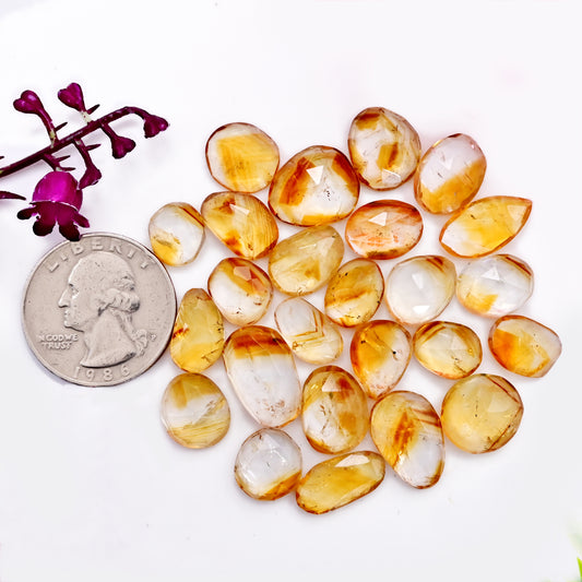 96.30cts Bio Citrine Rose Cut Cabochon 8x16mm - 11x15mm Mix Shape AA Grade Gemstone Parcel -Total 25 Pcs