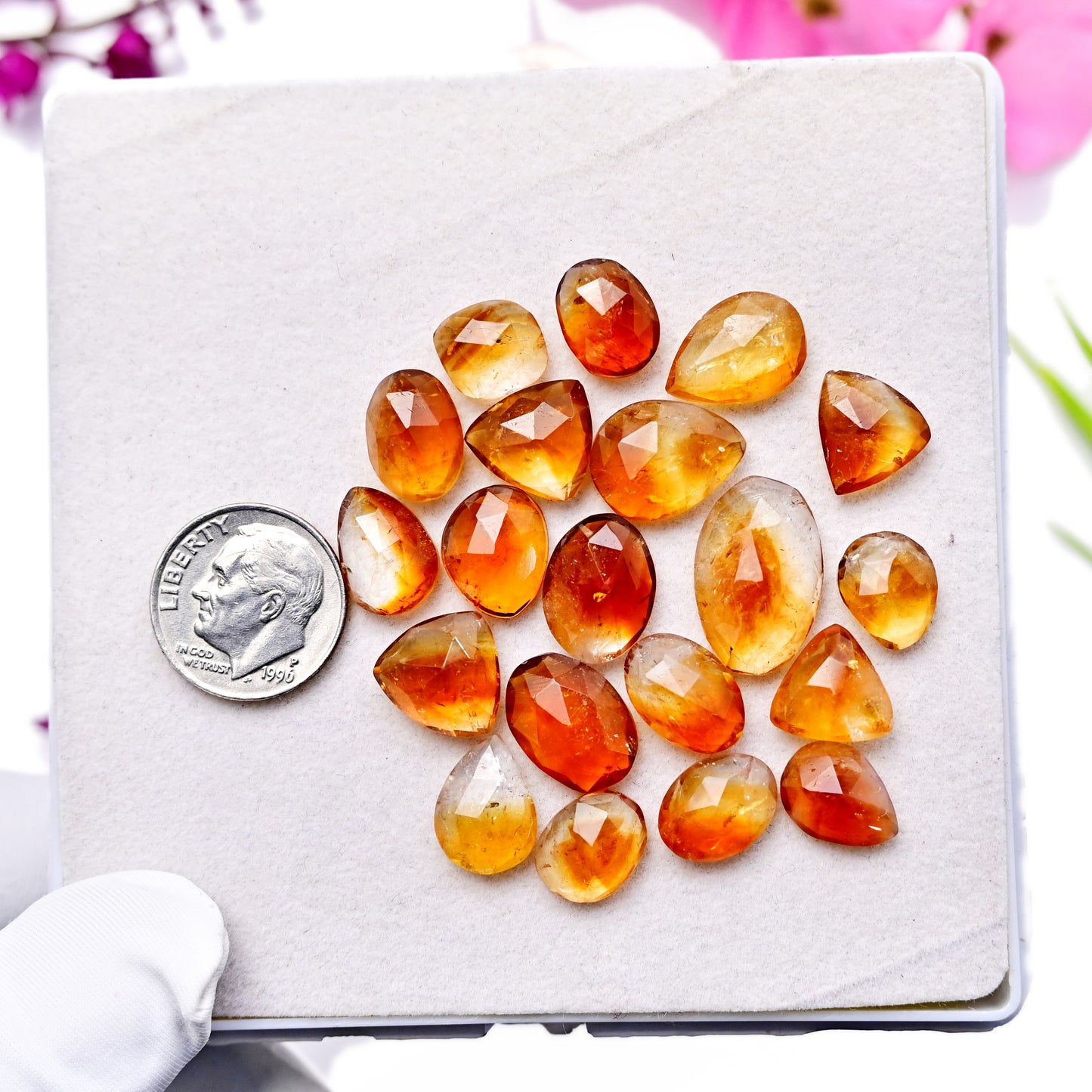 68.30cts Bio Citrine Rose Cut Cabochon 11X18mm - 8X11mm Mix Shape AA Grade Gemstone Parcel -Total 20 Pcs