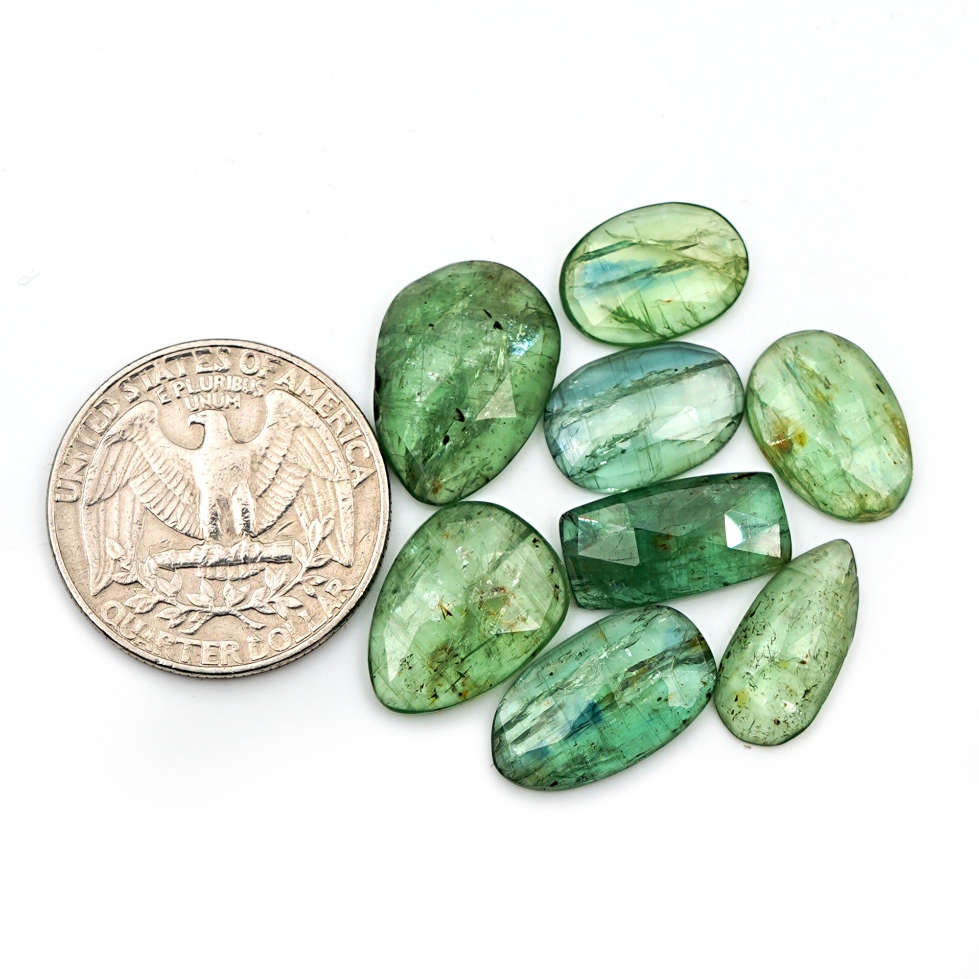 Green Kyanite Rose Cut Cabochons | Freeform Faceted Gemstones for Jewelry Making - 8 Pieces