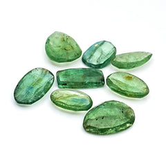 Green Kyanite Rose Cut Cabochons | Freeform Faceted Gemstones for Jewelry Making - 8 Pieces
