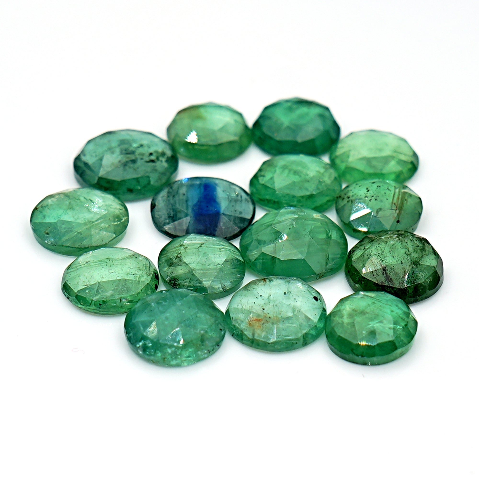 Emerald Green Kyanite Rosecut Round Cabochons | Faceted Rounds Gemstone For Jewelry Making