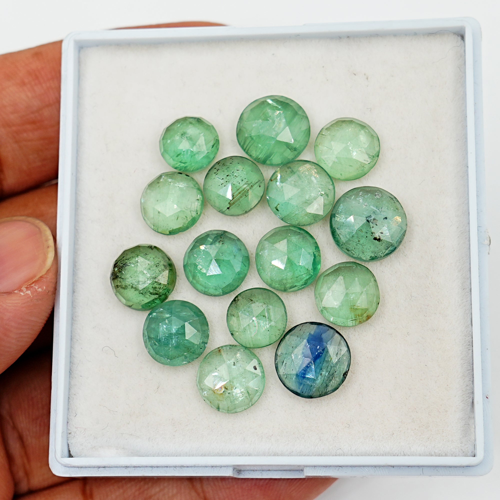 Emerald Green Kyanite Rosecut Round Cabochons | Faceted Rounds Gemstone For Jewelry Making