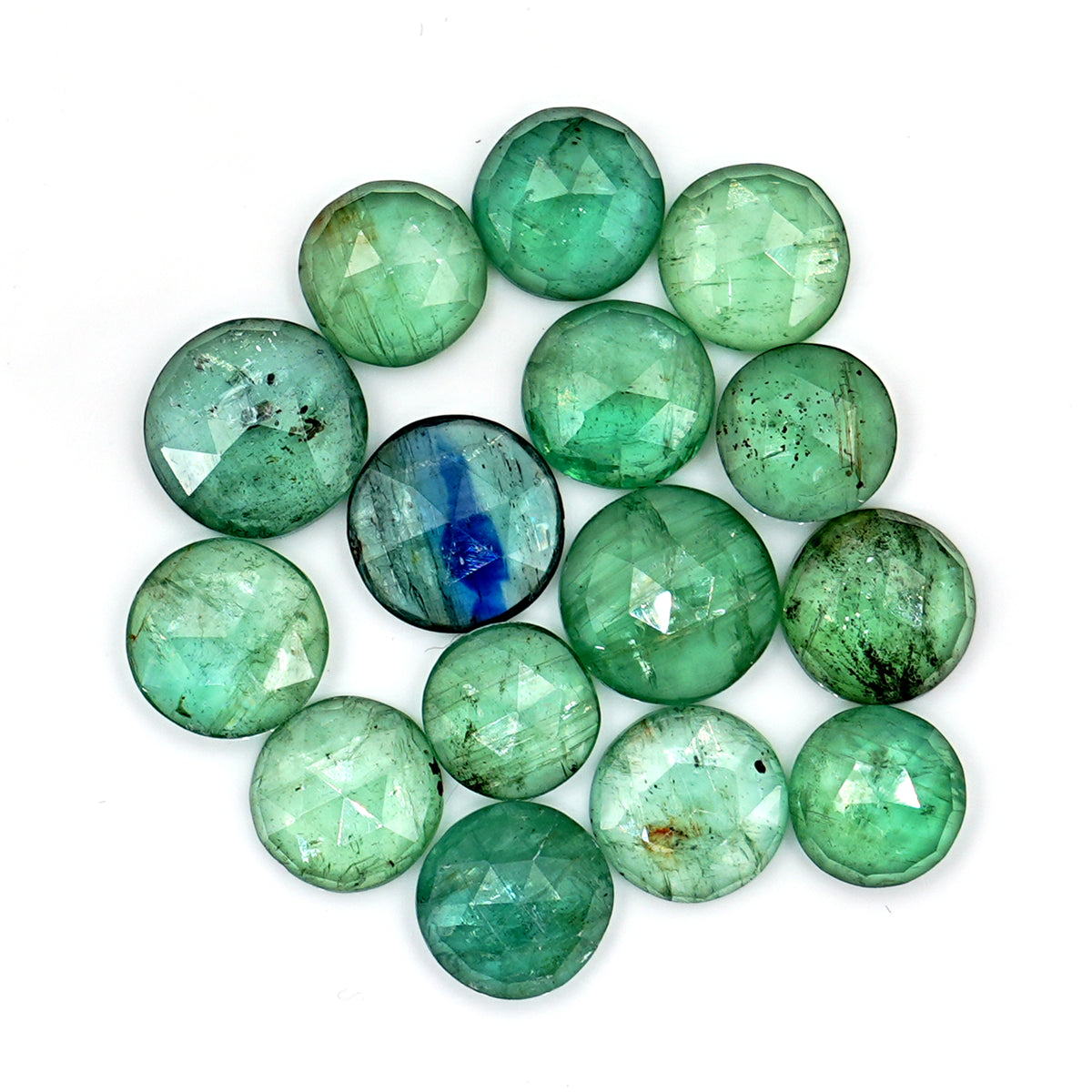 Emerald Green Kyanite Rosecut Round Cabochons | Faceted Rounds Gemstone For Jewelry Making