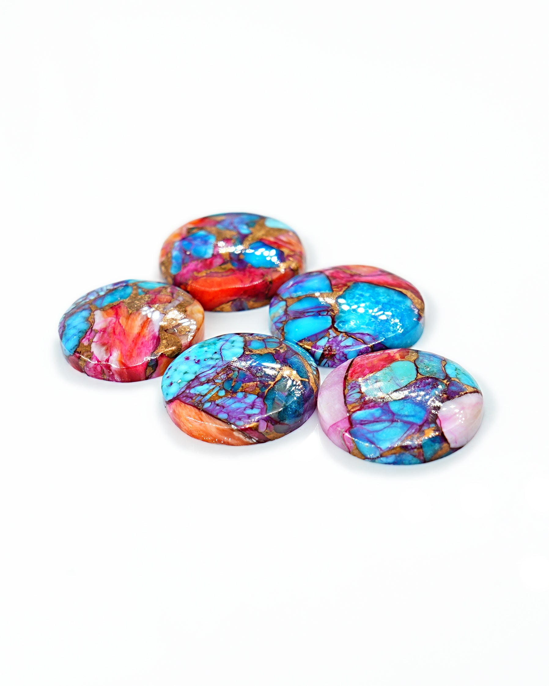 Kingman Pink Dahlia Mohave Turquoise Cabochon | Pink & Blue Turquoise Gemstone - 5 Pieces