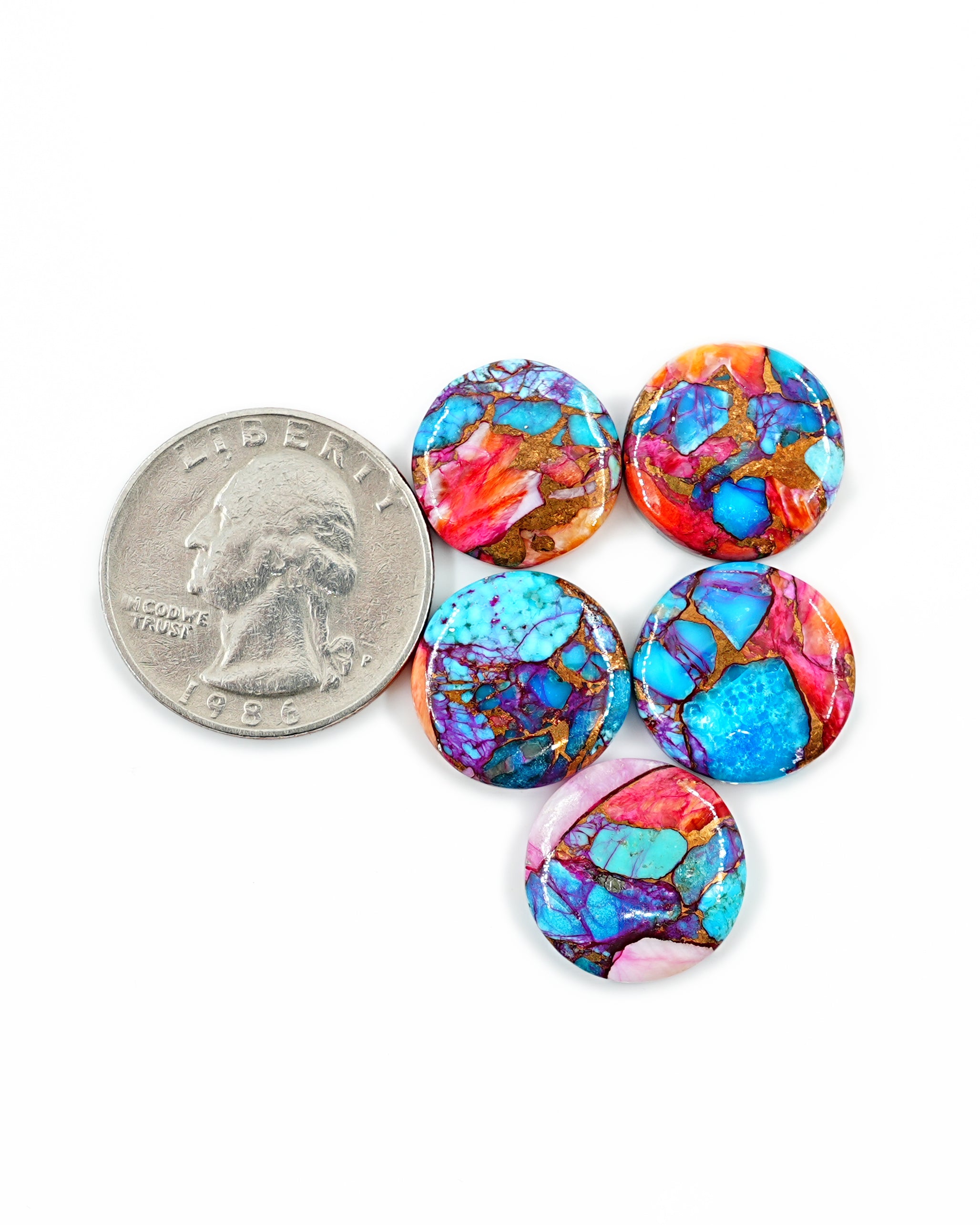 Kingman Pink Dahlia Mohave Turquoise Cabochon | Pink & Blue Turquoise Gemstone - 5 Pieces