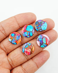 Kingman Pink Dahlia Mohave Turquoise Cabochon | Pink & Blue Turquoise Gemstone - 5 Pieces