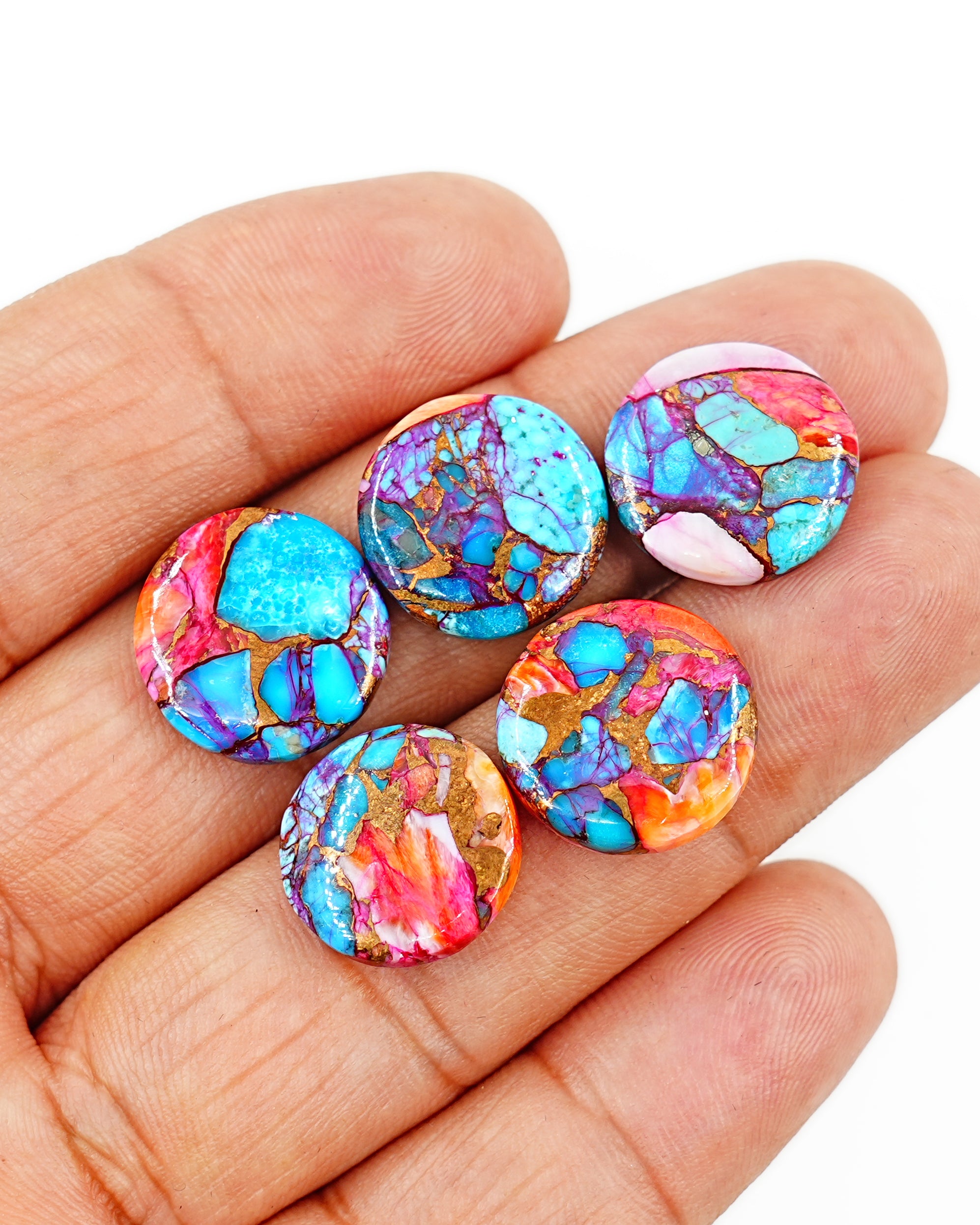 Kingman Pink Dahlia Mohave Turquoise Cabochon | Pink & Blue Turquoise Gemstone - 5 Pieces