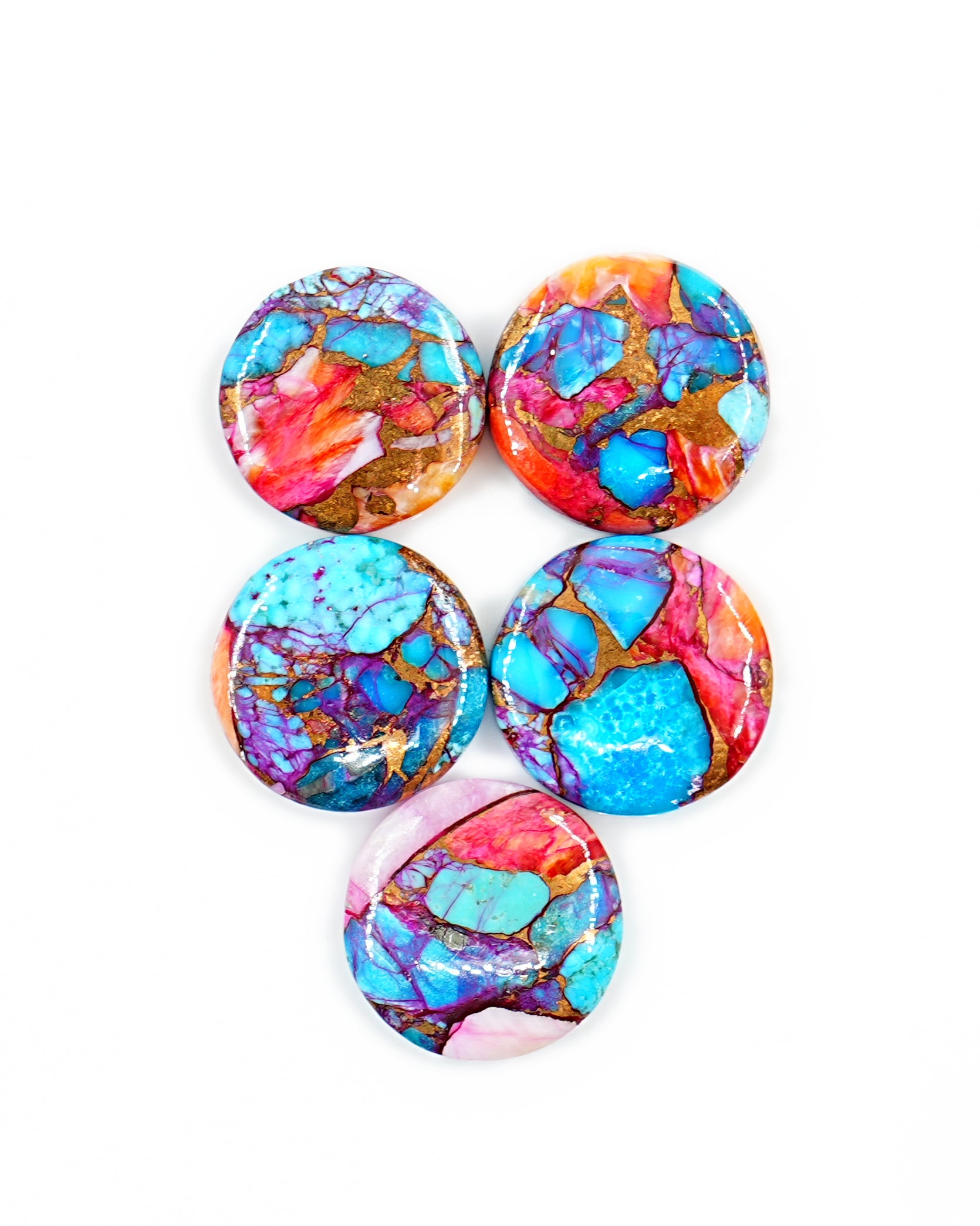 Kingman Pink Dahlia Mohave Turquoise Cabochon | Pink & Blue Turquoise Gemstone - 5 Pieces