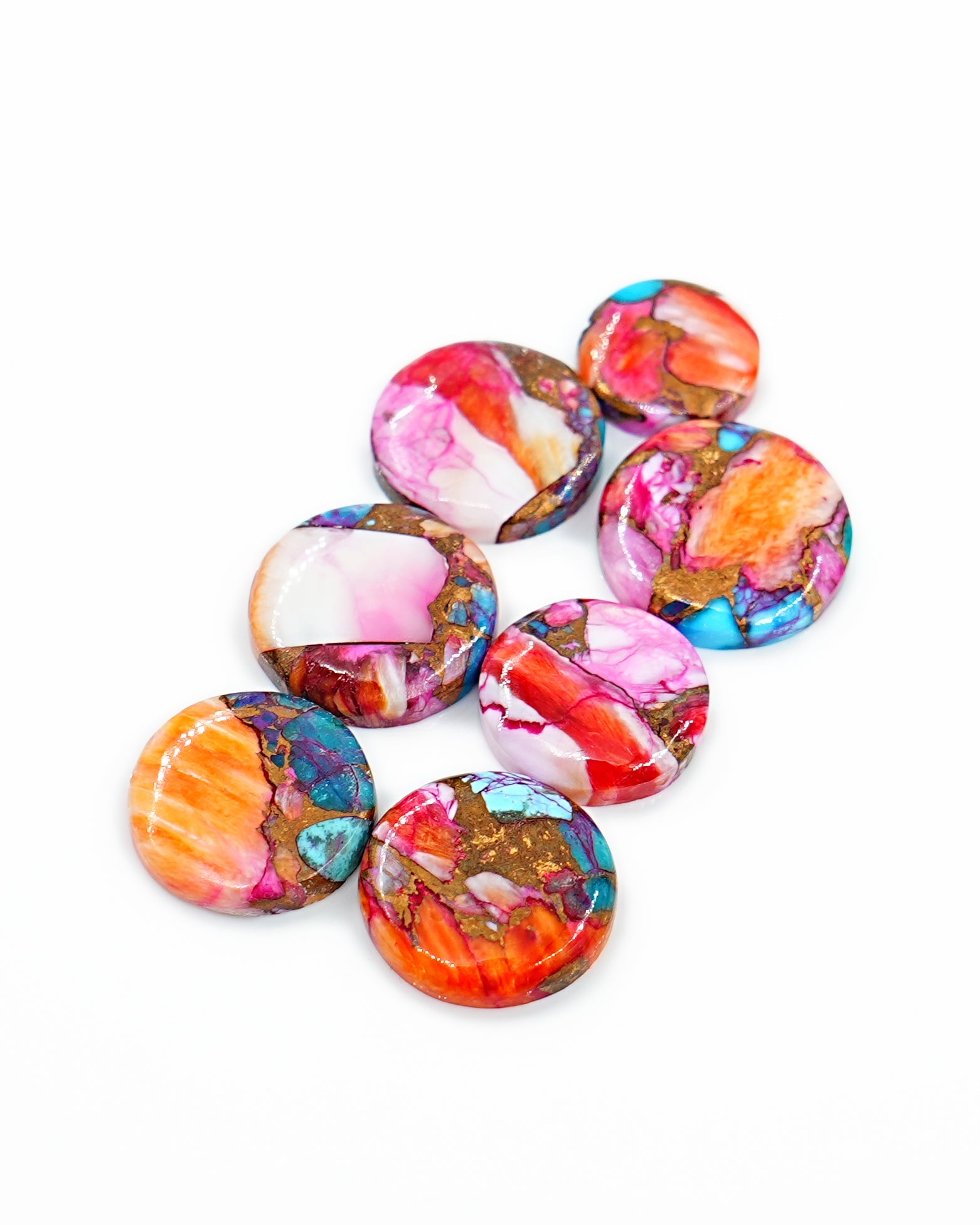 Kingman Pink Dahlia Mohave Turquoise Cabochons | Multicolor Turquoise Cabs for Jewelry Design - 5 Pieces