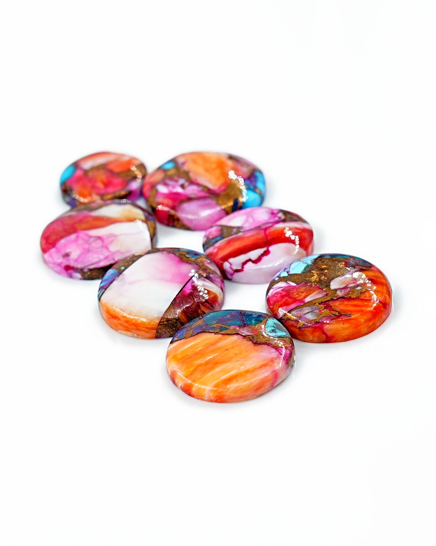 Kingman Pink Dahlia Mohave Turquoise Cabochons | Multicolor Turquoise Cabs for Jewelry Design - 5 Pieces
