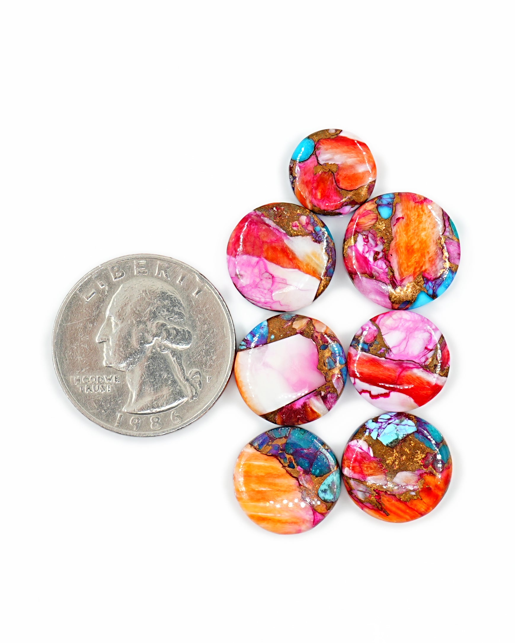 Kingman Pink Dahlia Mohave Turquoise Cabochons | Multicolor Turquoise Cabs for Jewelry Design - 5 Pieces