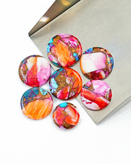 Kingman Pink Dahlia Mohave Turquoise Cabochons | Multicolor Turquoise Cabs for Jewelry Design - 5 Pieces