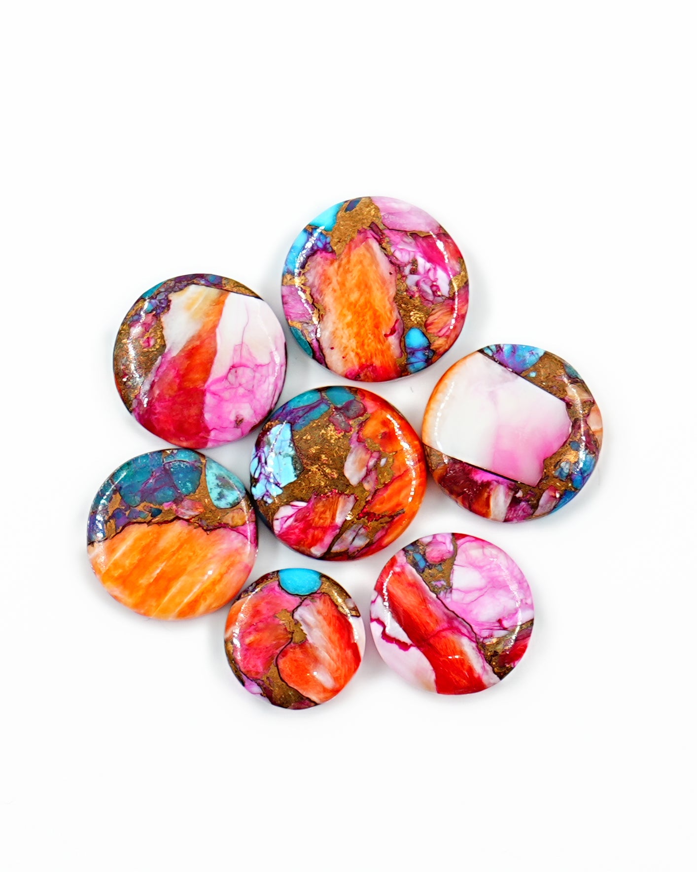 Kingman Pink Dahlia Mohave Turquoise Cabochons | Multicolor Turquoise Cabs for Jewelry Design - 5 Pieces