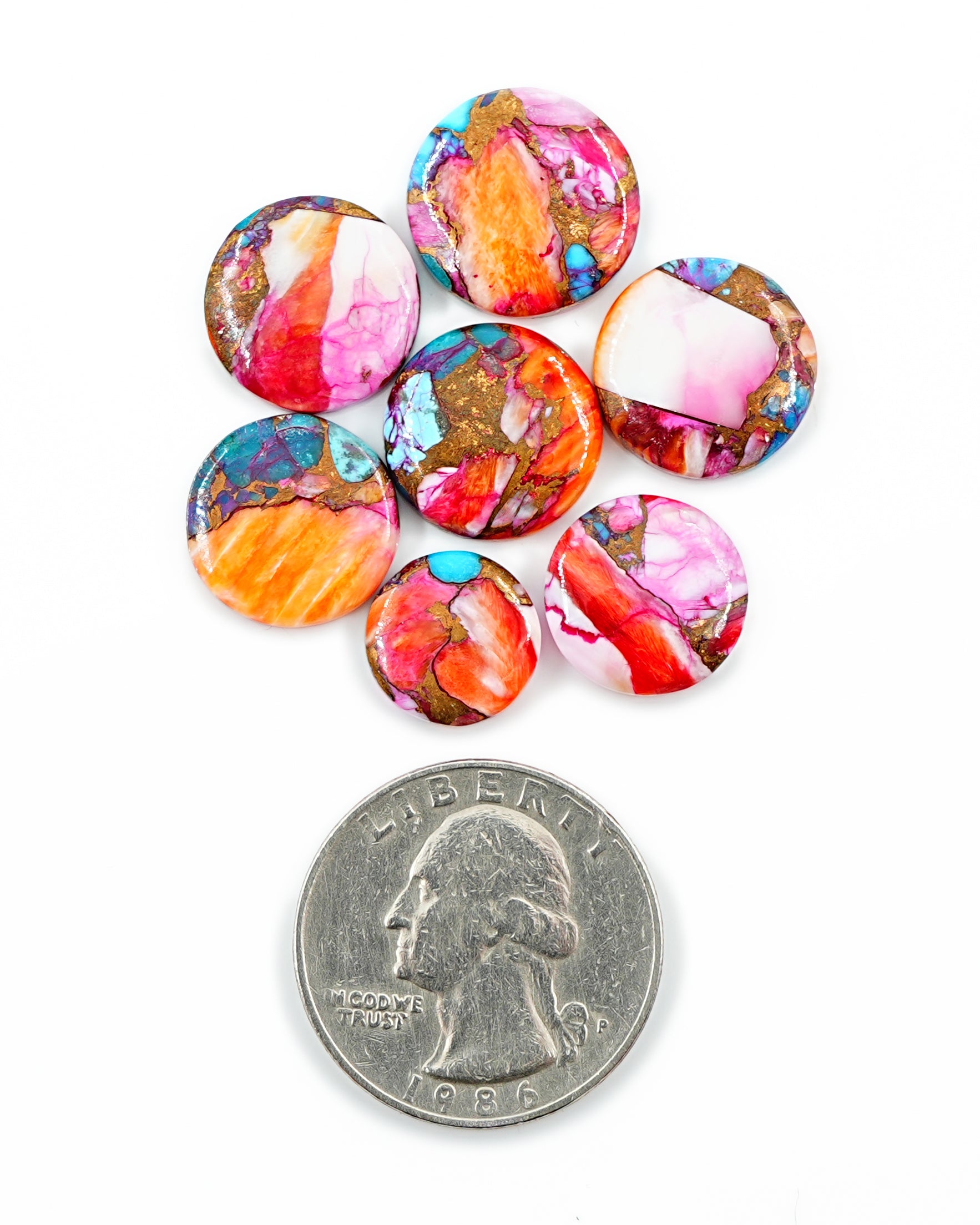 Kingman Pink Dahlia Mohave Turquoise Cabochons | Multicolor Turquoise Cabs for Jewelry Design - 5 Pieces
