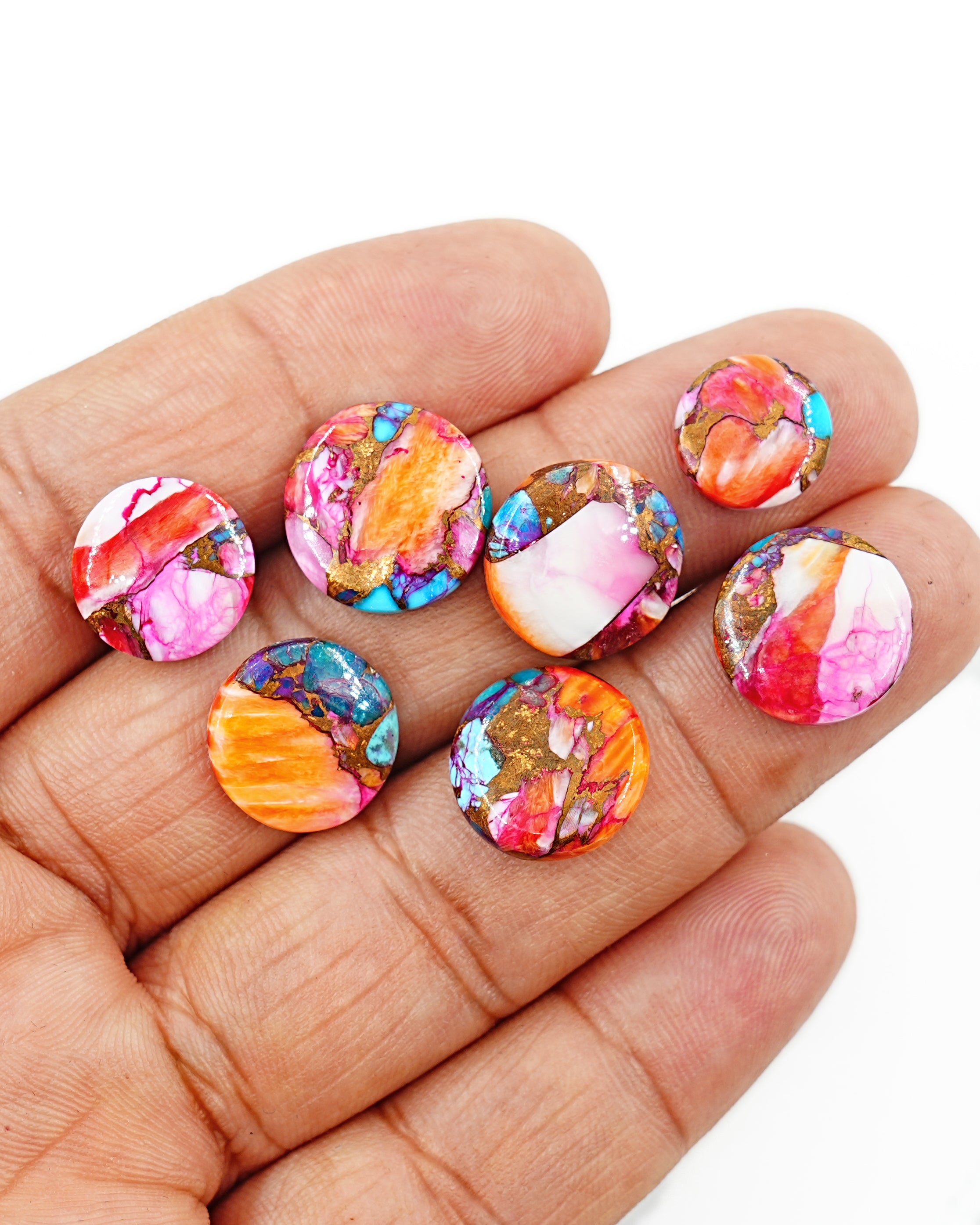 Kingman Pink Dahlia Mohave Turquoise Cabochons | Multicolor Turquoise Cabs for Jewelry Design - 5 Pieces