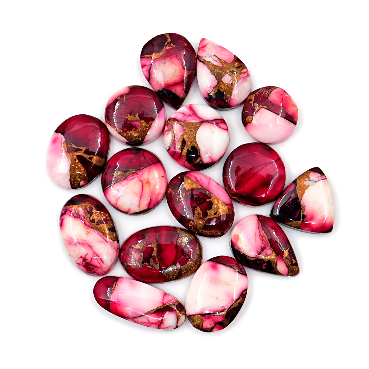 Kingman Red Dahlia Turquoise Cabochons | Multi Color Gemstone for Jewelry Making - 15 Piece