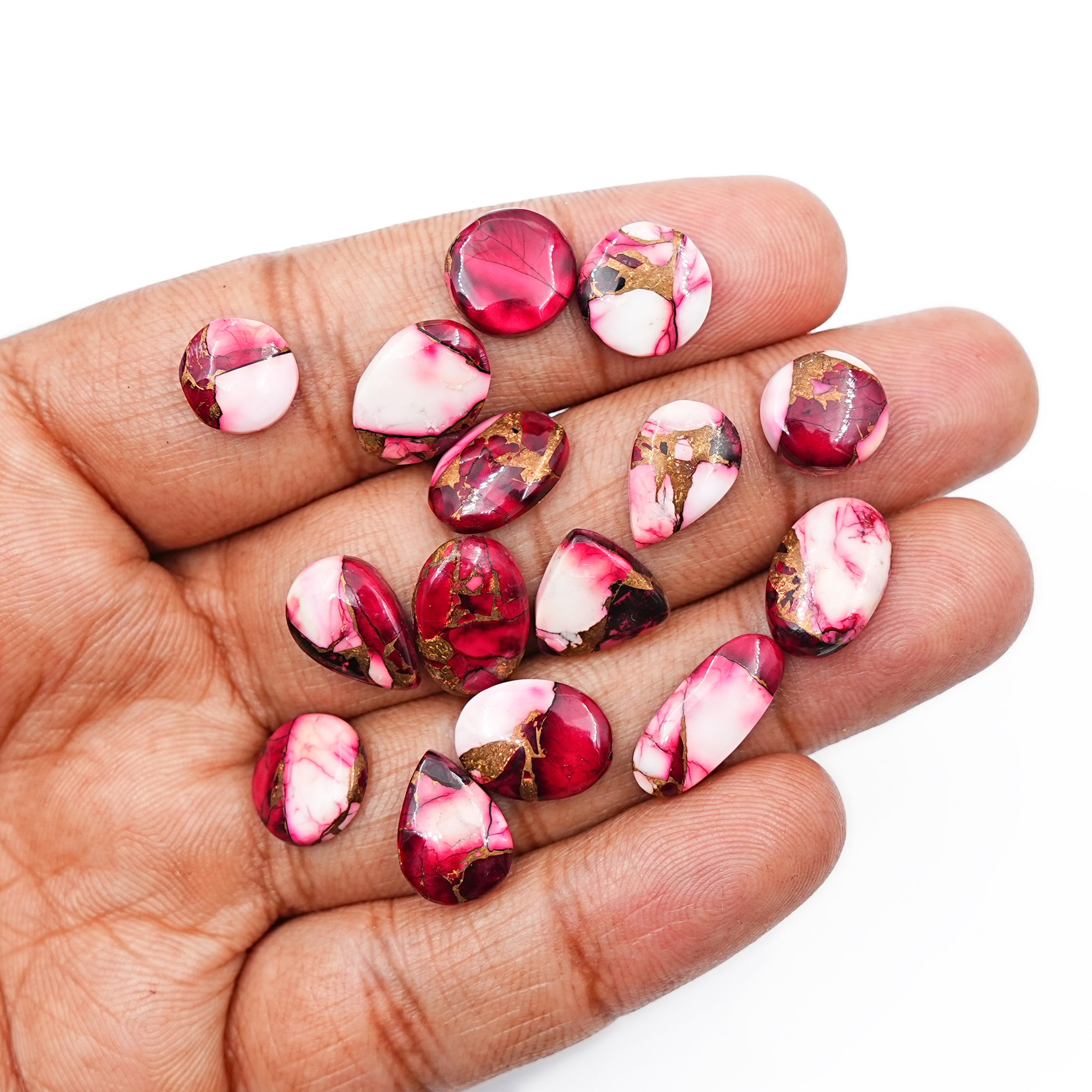 Kingman Red Dahlia Turquoise Cabochons | Multi Color Gemstone for Jewelry Making - 15 Piece