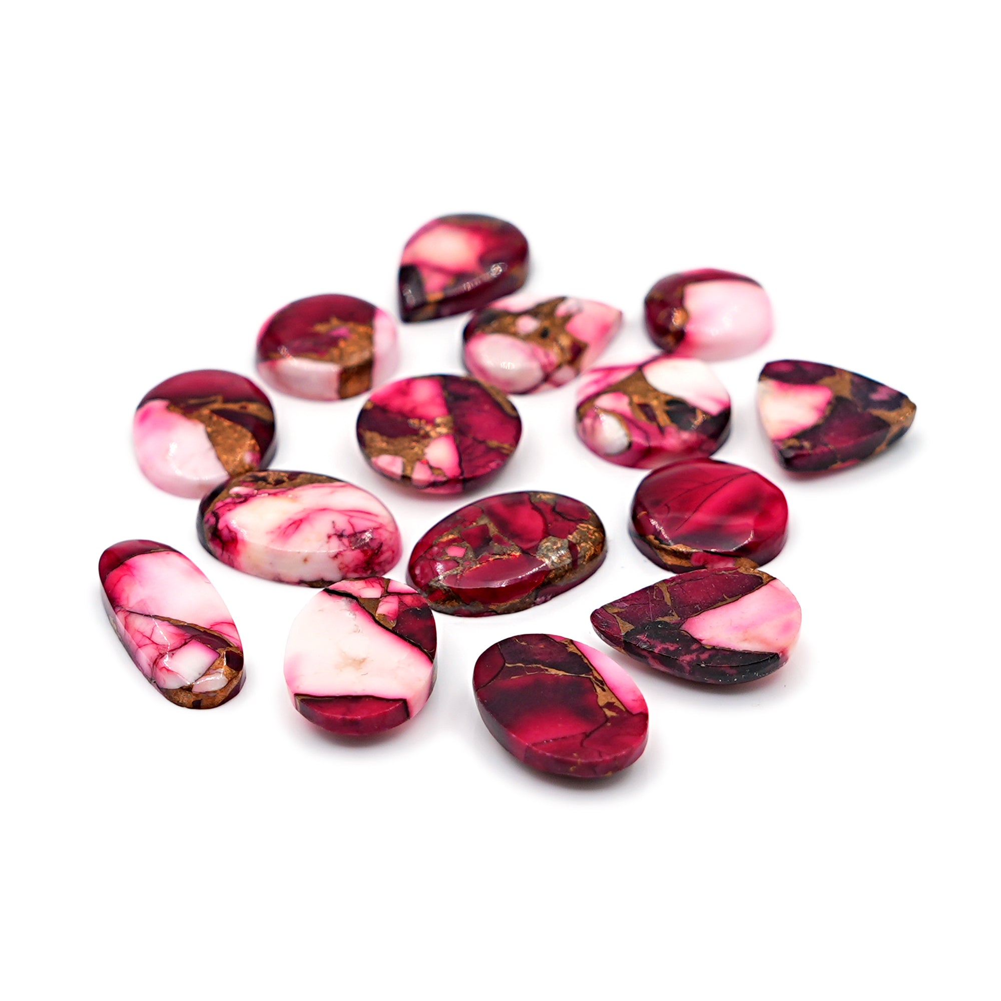 Kingman Red Dahlia Turquoise Cabochons | Multi Color Gemstone for Jewelry Making - 15 Piece