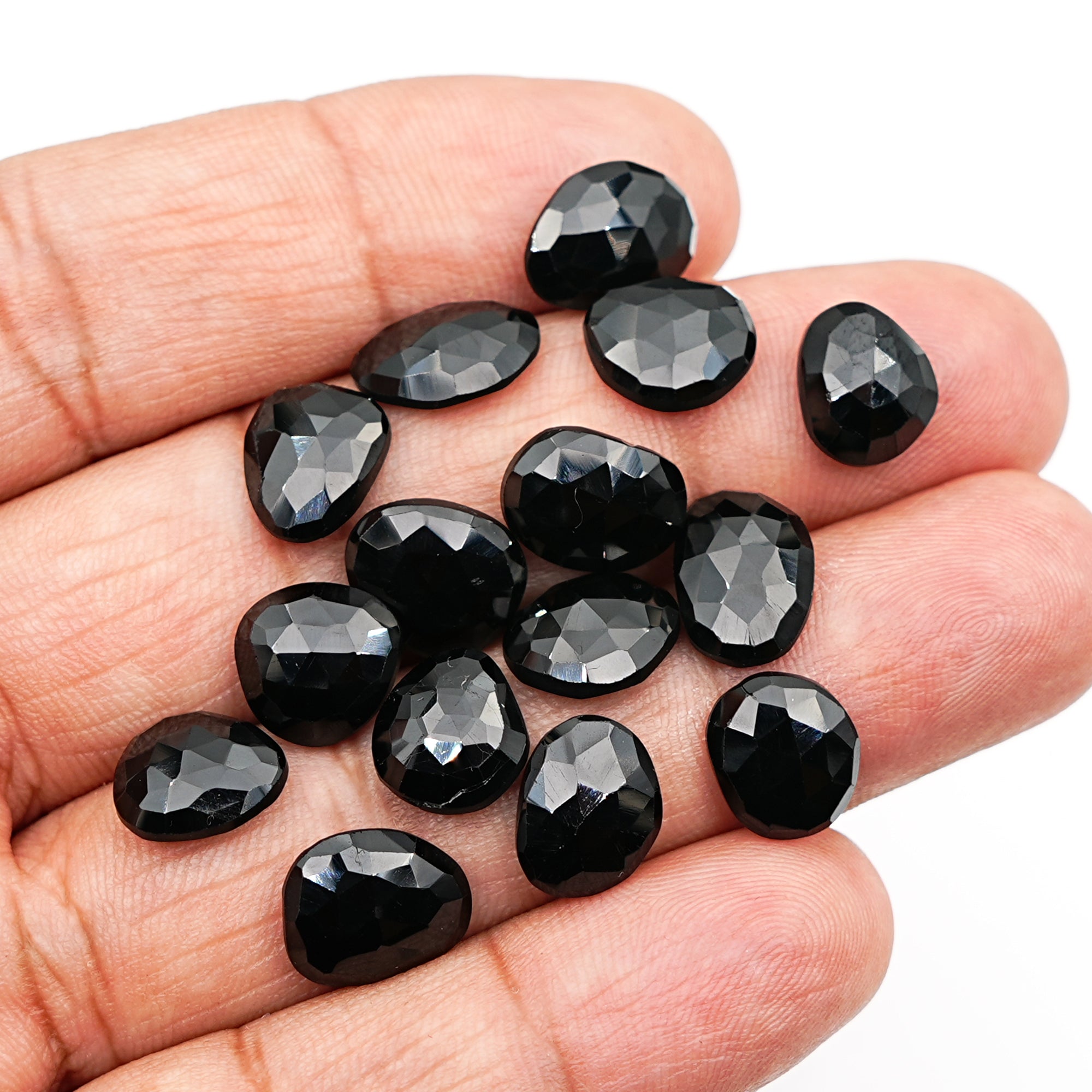 Natural Black Spinel Rose Cut Cabochons | Elegant Freeform Sparkle - 15 Pieces
