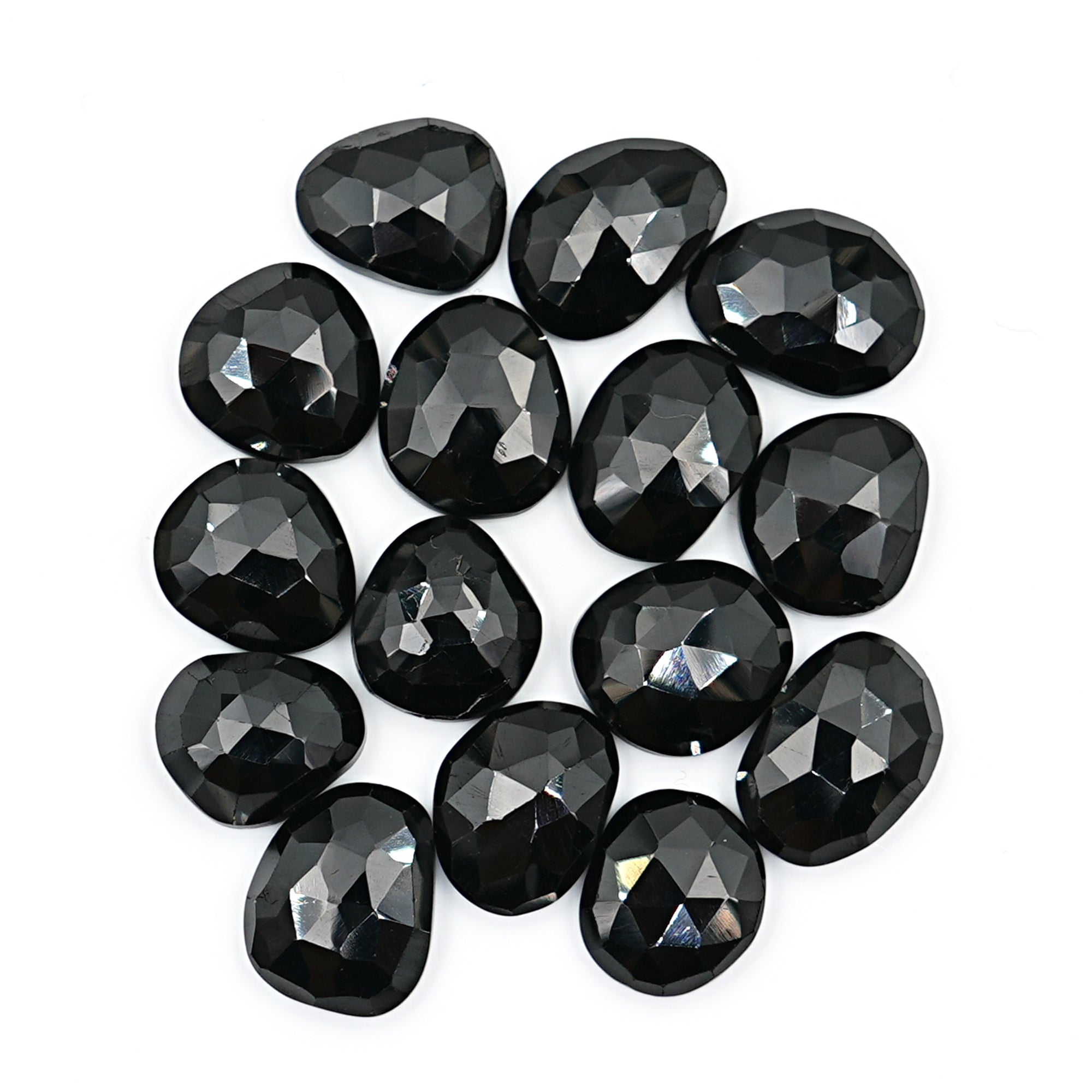 Natural Black Spinel Rose Cut Cabochons | Elegant Freeform Sparkle - 15 Pieces