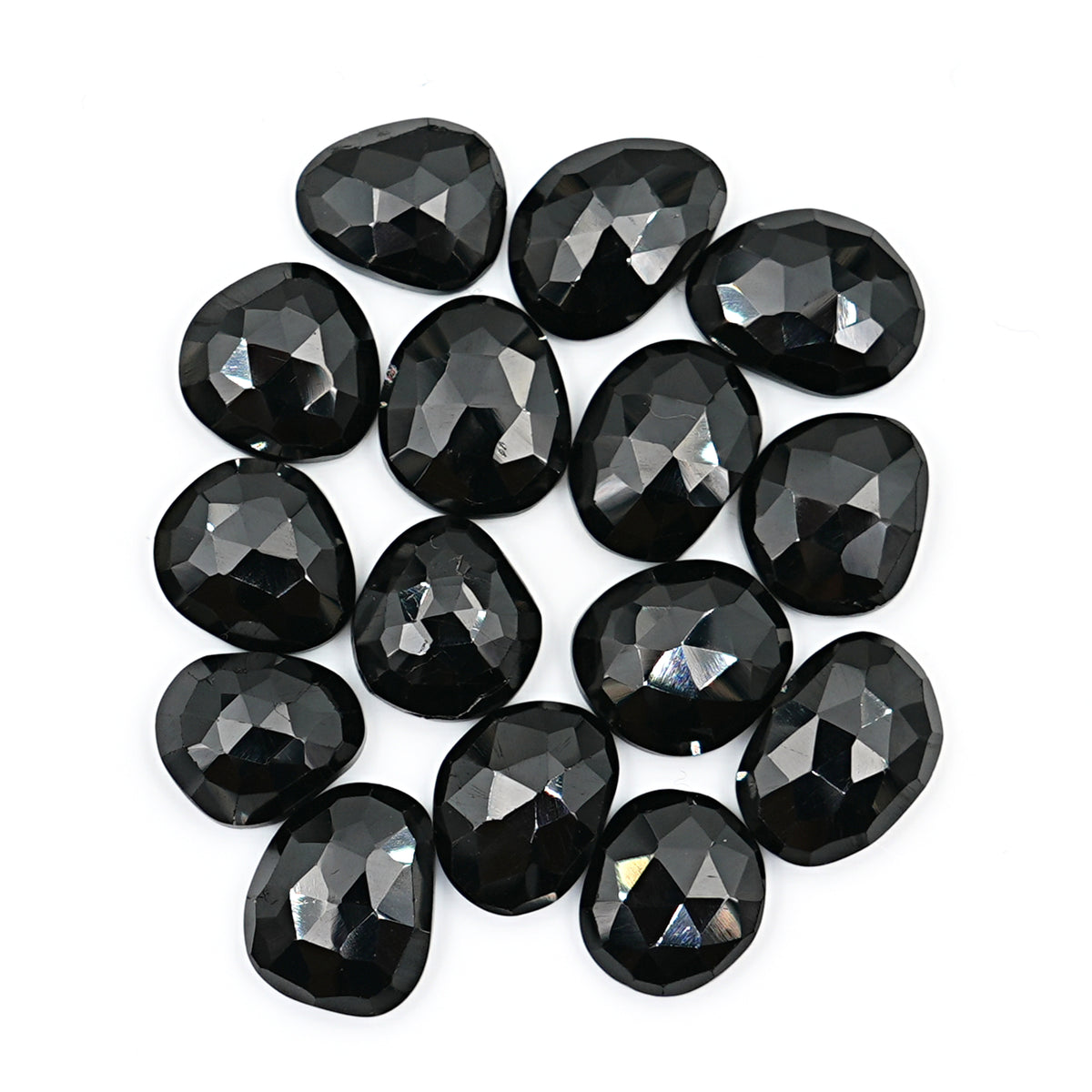 Natural Black Spinel Rose Cut Cabochons | Elegant Freeform Sparkle - 15 Pieces